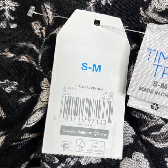 Time And Tru Floral Kimono Womens Black Size Small/Medium New - Picture 10 of 11